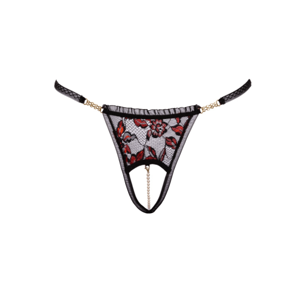String ouvert dentelle bicolore & perles amovibles - Cottelli